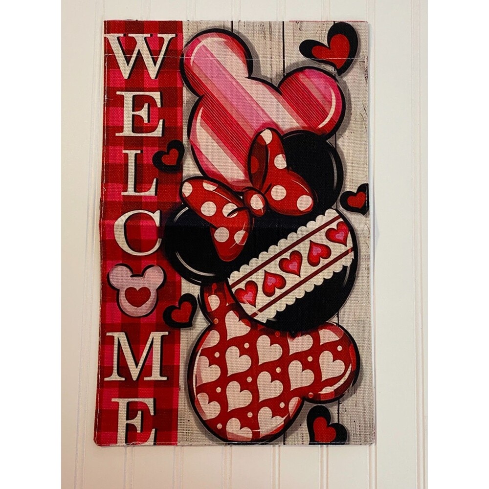 Garden Flag Valentine's Day 12"x18" Mickey & Minnie Mouse Ears Double Sided